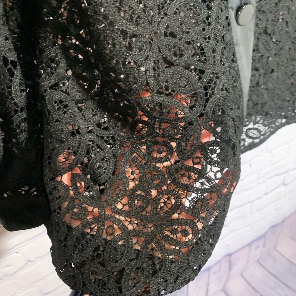 Black Label by Chico's Womens Sheer Lace Button Down Black Sz 8 Whimsigoth Fairy - Picture 5 of 6